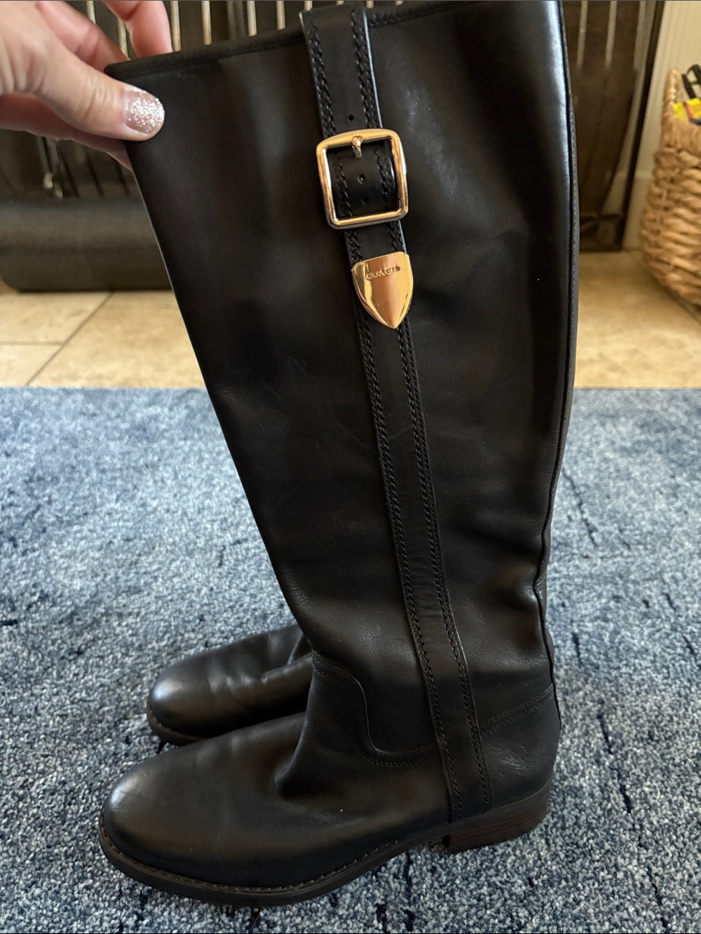 Coach-Black Leather Women’s Riding Boots with Gold Buckle-Excellent Condition
